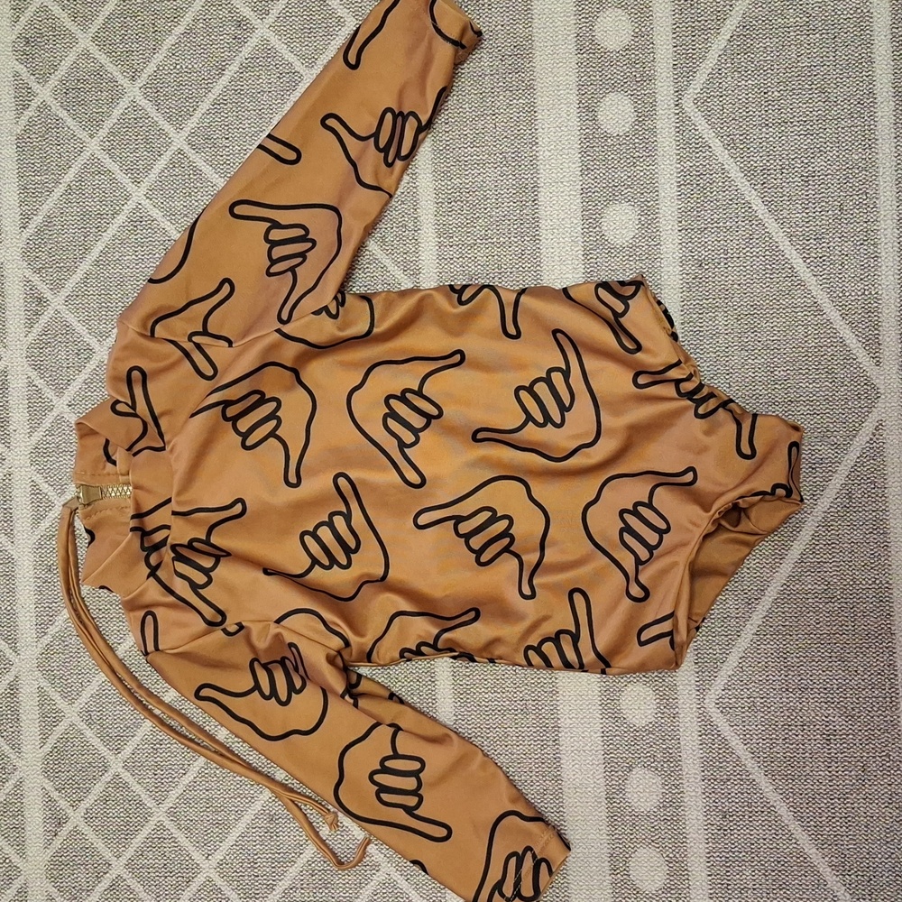 One Of Sea Tan Shaka Print Rashguard Swimsuit